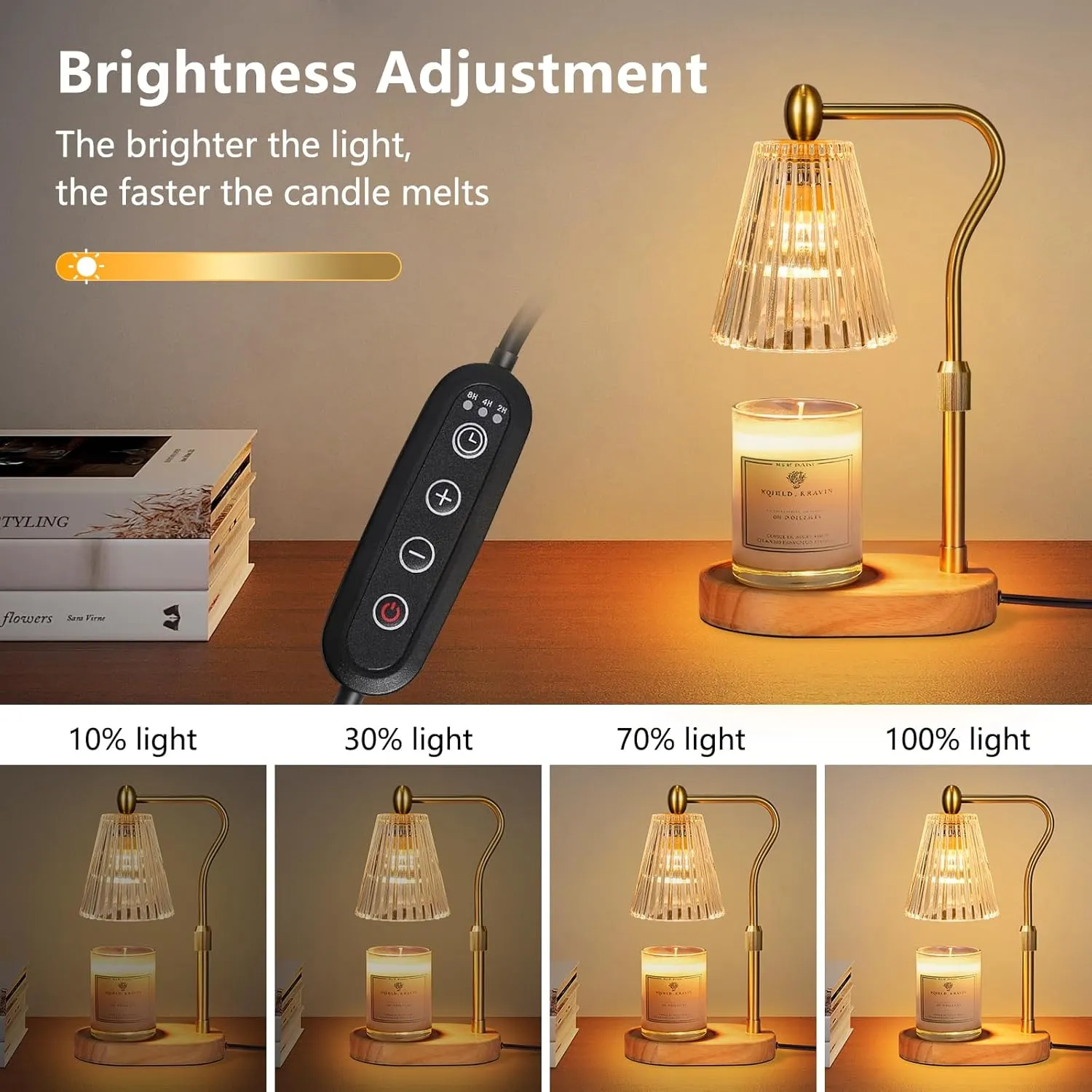 Candle Warmer Lamp - Candle Warmer Lamp with Timer and Dimmer Adjustable Height,Electric Wax Melt Warmer with 2 Bulbs for Scented Jar Candles Home Decor Mother's Day Gifts