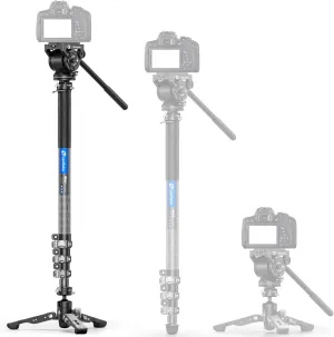 Carbon Fiber Lightweight Camera Monopod with Ball Head Feet and Fluid Video Head Kit