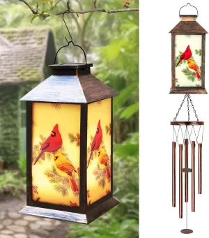 Cardinal Wind Chimes for Outside, 37" Hanging Memorial Solar Wind Chimes for Outside, Solar Lantern Christmas Cardinal Gifts for Women Mom Windchimes Outdoors for Patio Garden Decor Birthday