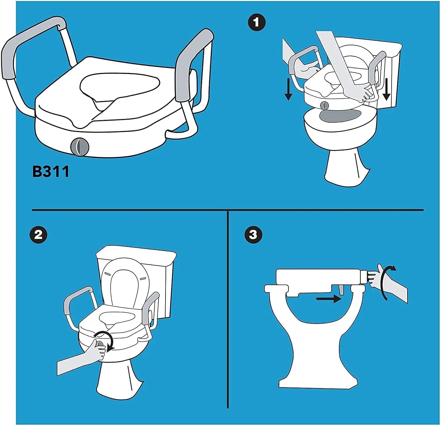 Carex E-Z Lock Raised Toilet Seat With Handles, 5" Toilet Seat Riser with Arms, Handicap Raised Toilet Seat For Seniors and Elevated Toilet Seat