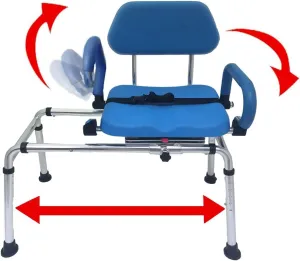 Carousel Sliding Shower Chair Transfer Bench with Swivel Seat, Premium Padded Bath, with Pivoting Arms, Adjustable Space Saving Design for Tubs, Shower, for Handicap & Seniors, Blue