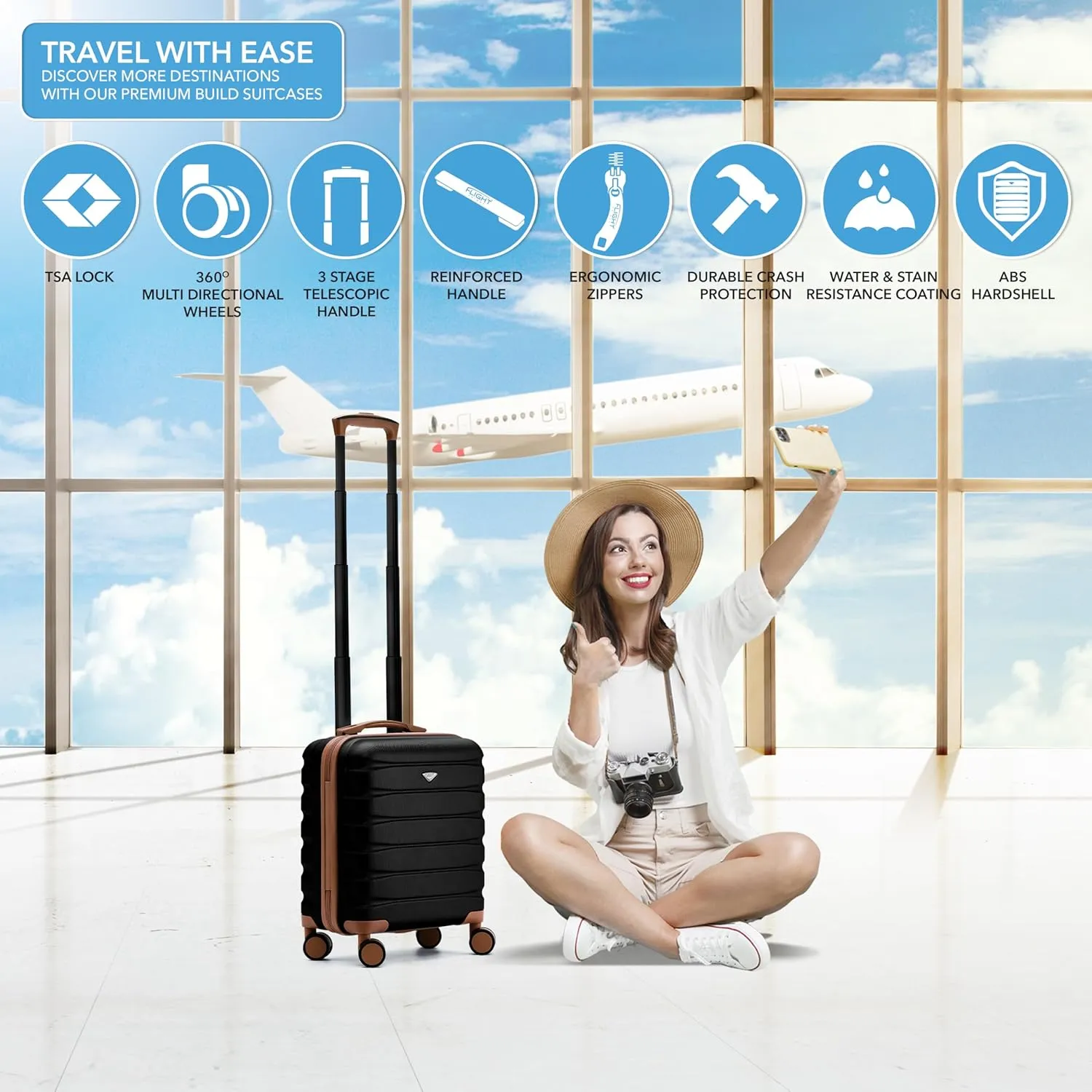 Carry On Suitcase 16.25x13.5x8 Hardside TSA Lock & USB Port Lightweight Luggage Silent Double Spinner Wheels Maximum Underseat Carry-On Bag For Virgin & South West Approved Airlines