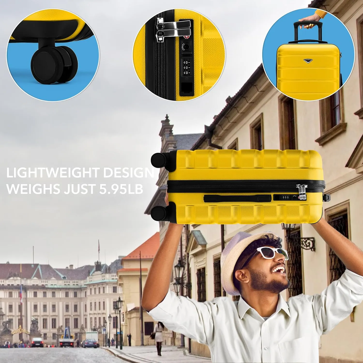 Carry On Suitcase 24x16x10 Hardside Built In TSA Lock & USB Port Lightweight Luggage Silent Double Spinner Wheels Maximum Overhead Carry-On Bag For Virgin & South West Approved Airlines