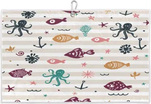 Cartoon Striped Fishers Golf Towel with Heavy Duty Carabiner Clip Quick Dry Ultra Absorbent Club Ball Cleaning Towel Golf Accessories for Men Women