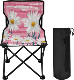 Cartoon White Daisy Portable Outdoor Folding Chair Anti-Slip Padded Oxford Cloth Stool Camping Chair Small for Beach Hiking Fishing Gardening Quad Camp Chair