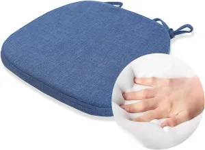Chair Cushion with Ties for Dining Chairs - Memory Foam Non Slip Kitchen Chair Pad and Dining Seat Cushion with Machine Washable Cover [16.5 x 16.2 Inches] - Blue