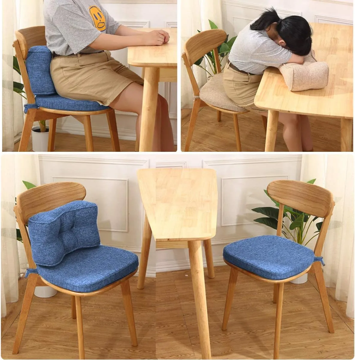 Chair Cushion with Ties for Dining Chairs - Memory Foam Non Slip Kitchen Chair Pad and Dining Seat Cushion with Machine Washable Cover [16.5 x 16.2 Inches] - Blue