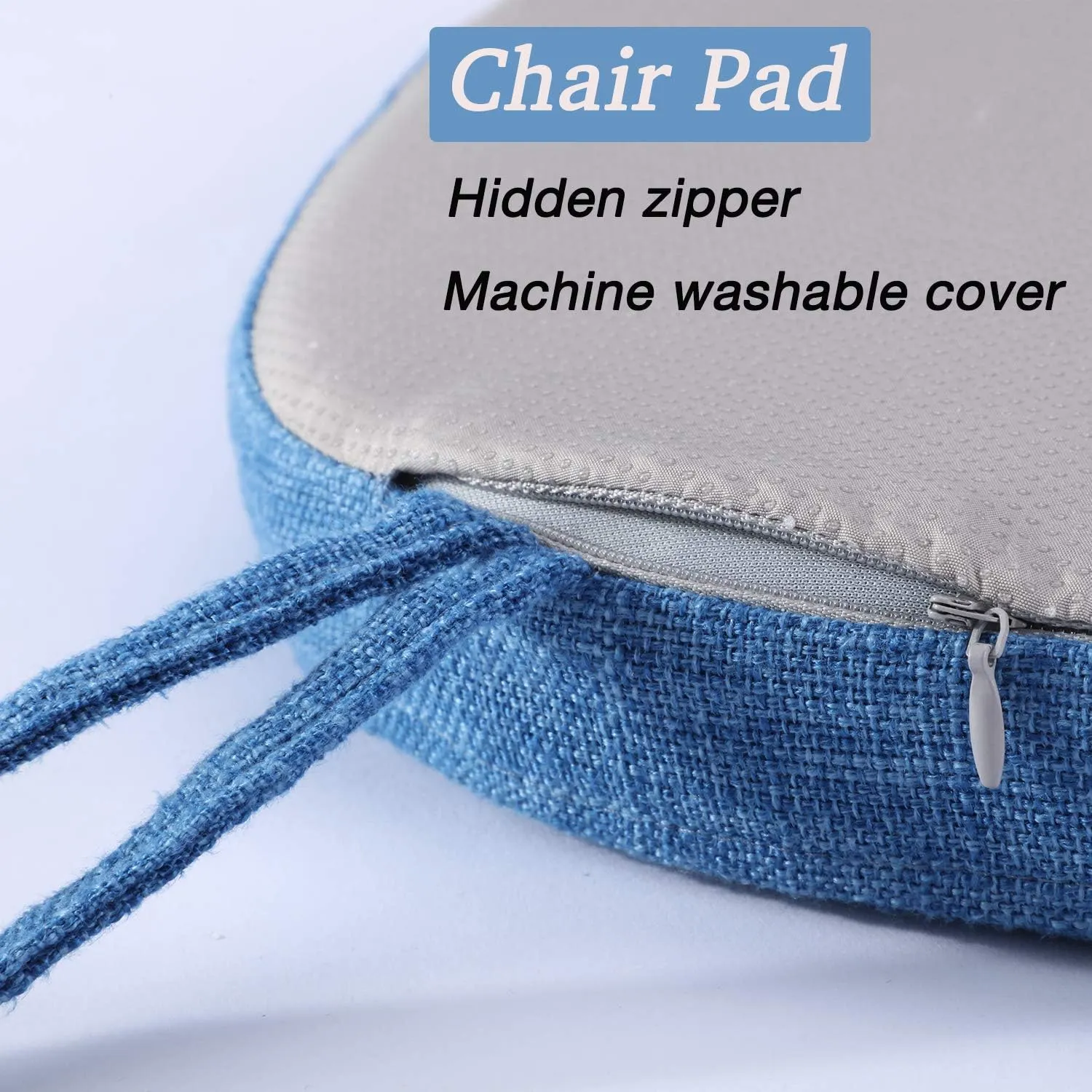 Chair Cushion with Ties for Dining Chairs - Memory Foam Non Slip Kitchen Chair Pad and Dining Seat Cushion with Machine Washable Cover [16.5 x 16.2 Inches] - Blue