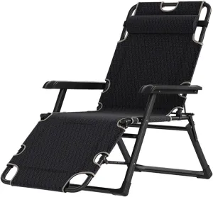 Chairs Black Folding Portable Relaxing Chair Sun Lounger Garden Furniture Outdoor Beach Pool Camping, Supports 440LB (Recliner