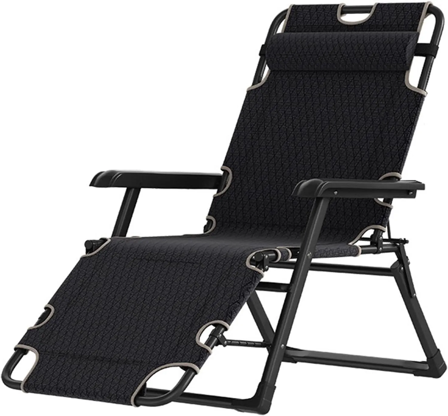 Chairs Black Folding Portable Relaxing Chair Sun Lounger Garden Furniture Outdoor Beach Pool Camping, Supports 440LB (Recliner