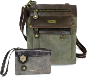 CHALA GEMINI Crossbody Faux Leather Gift Messenger Bag with Double Zip Wallet