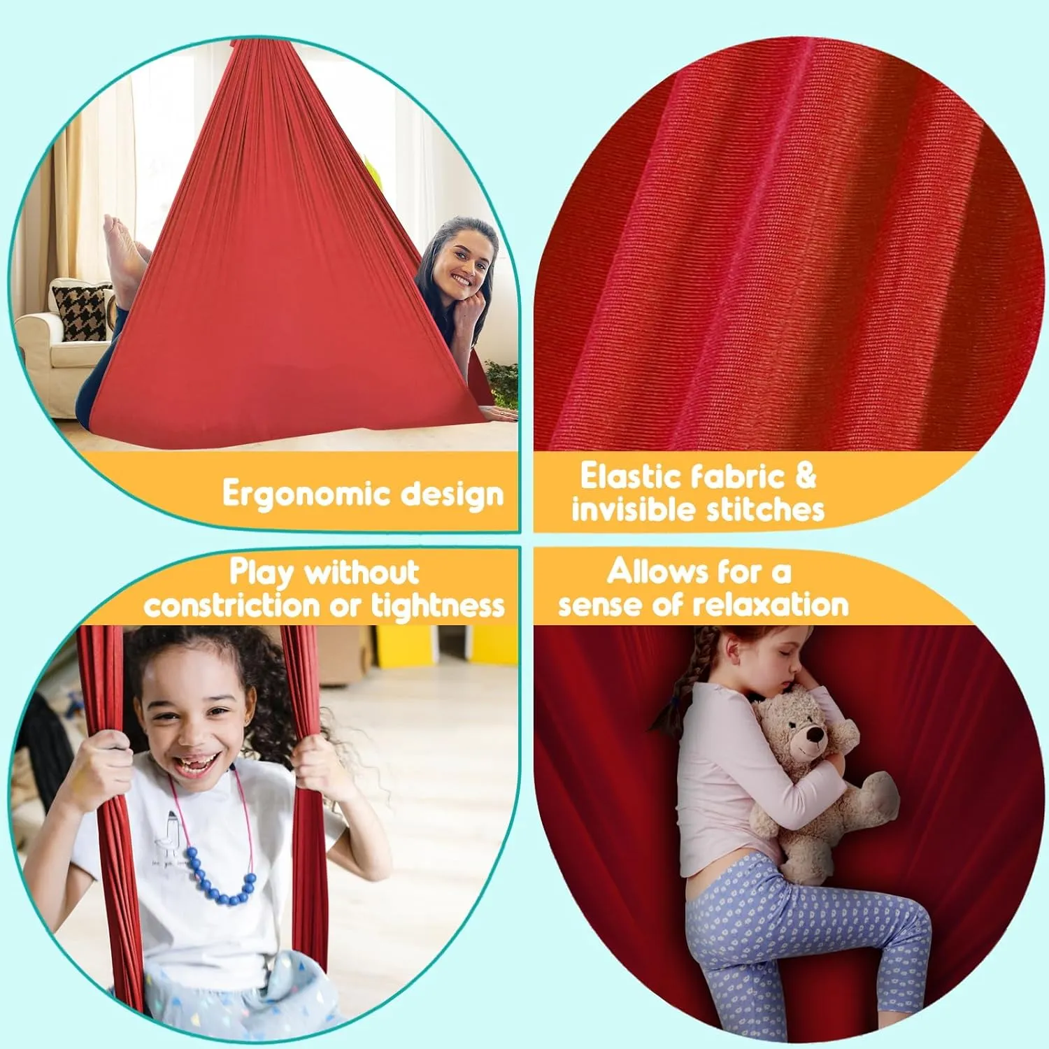 Chihee Sensory Swing Therapy Swing Hammock Indoor Outdoor for Kids, Hardware Included, Soft Breathable Nylon Cuddle Swing Joy Hammock for Child Adult with Autism, ADHD, Aspergers, Sensory Integration