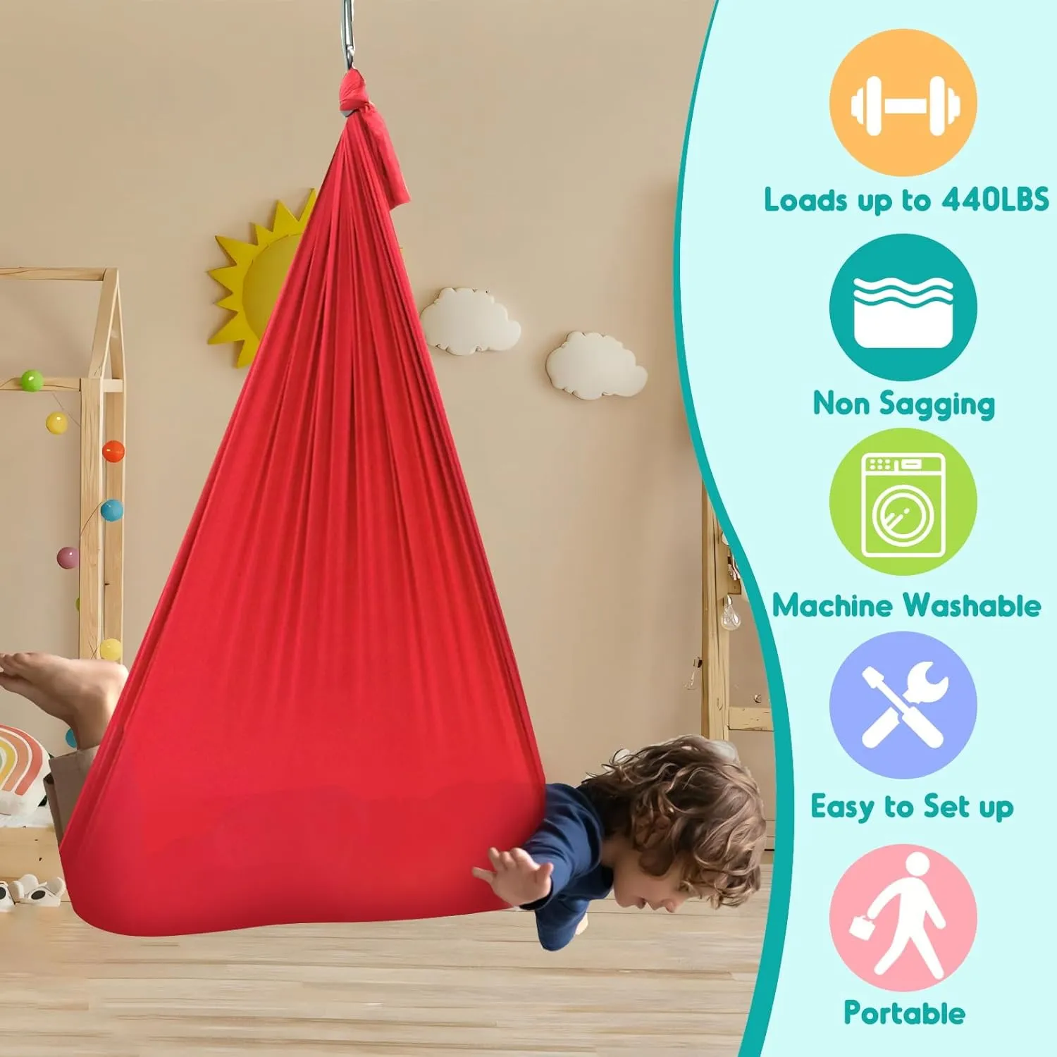 Chihee Sensory Swing Therapy Swing Hammock Indoor Outdoor for Kids, Hardware Included, Soft Breathable Nylon Cuddle Swing Joy Hammock for Child Adult with Autism, ADHD, Aspergers, Sensory Integration