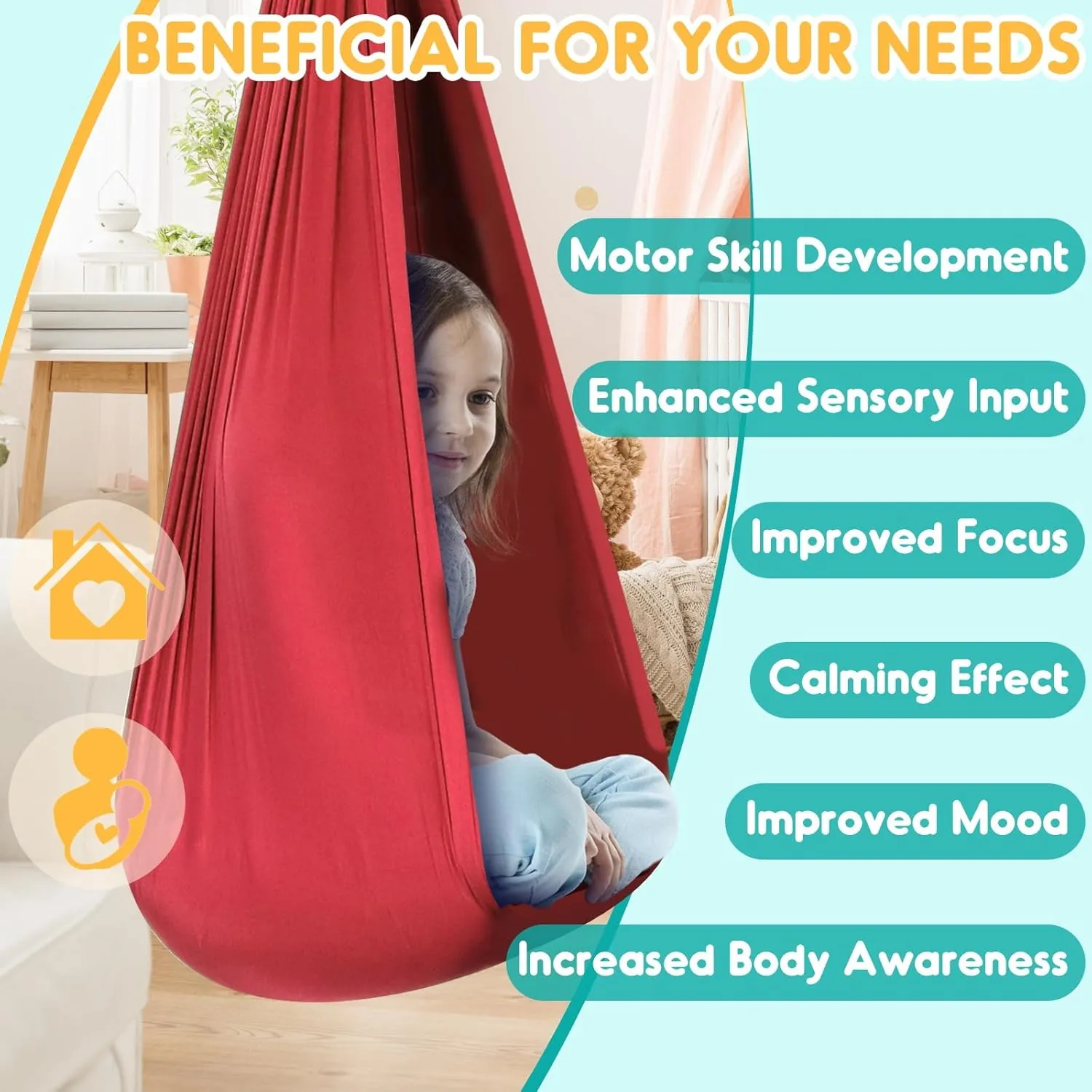 Chihee Sensory Swing Therapy Swing Hammock Indoor Outdoor for Kids, Hardware Included, Soft Breathable Nylon Cuddle Swing Joy Hammock for Child Adult with Autism, ADHD, Aspergers, Sensory Integration