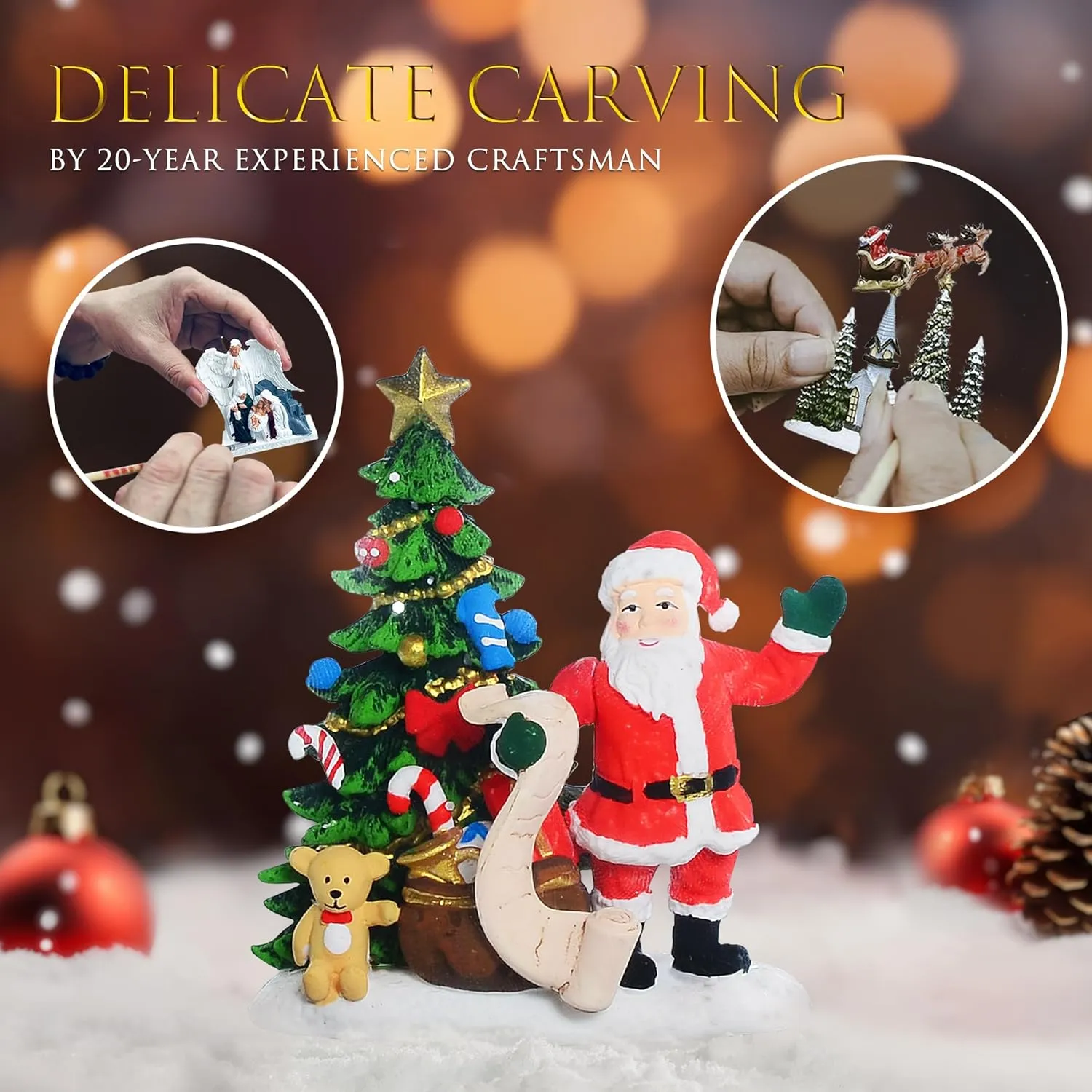 Christmas Snow Globes, 8" Santa Claus Glitter Water Lantern with 8 Songs, 6H Timer Battery & USB Powered Music Box for Christmas Decorations Indoor