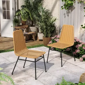Christopher Knight Home Woven Dining Chairs Set of 2, Rattan Backrest Chairs, Iron Frame Legs Kitchen Chairs, Basket Dining Chairs, Wicker Seating Chairs for Garden, Balcony, Dining Room, Light Brown