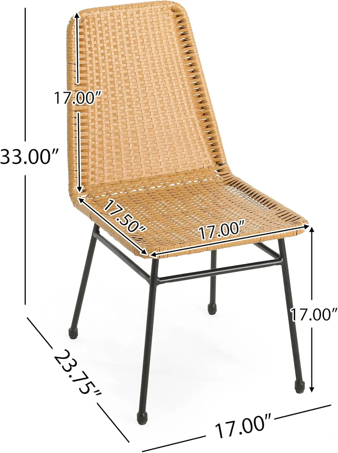 Christopher Knight Home Woven Dining Chairs Set of 2, Rattan Backrest Chairs, Iron Frame Legs Kitchen Chairs, Basket Dining Chairs, Wicker Seating Chairs for Garden, Balcony, Dining Room, Light Brown