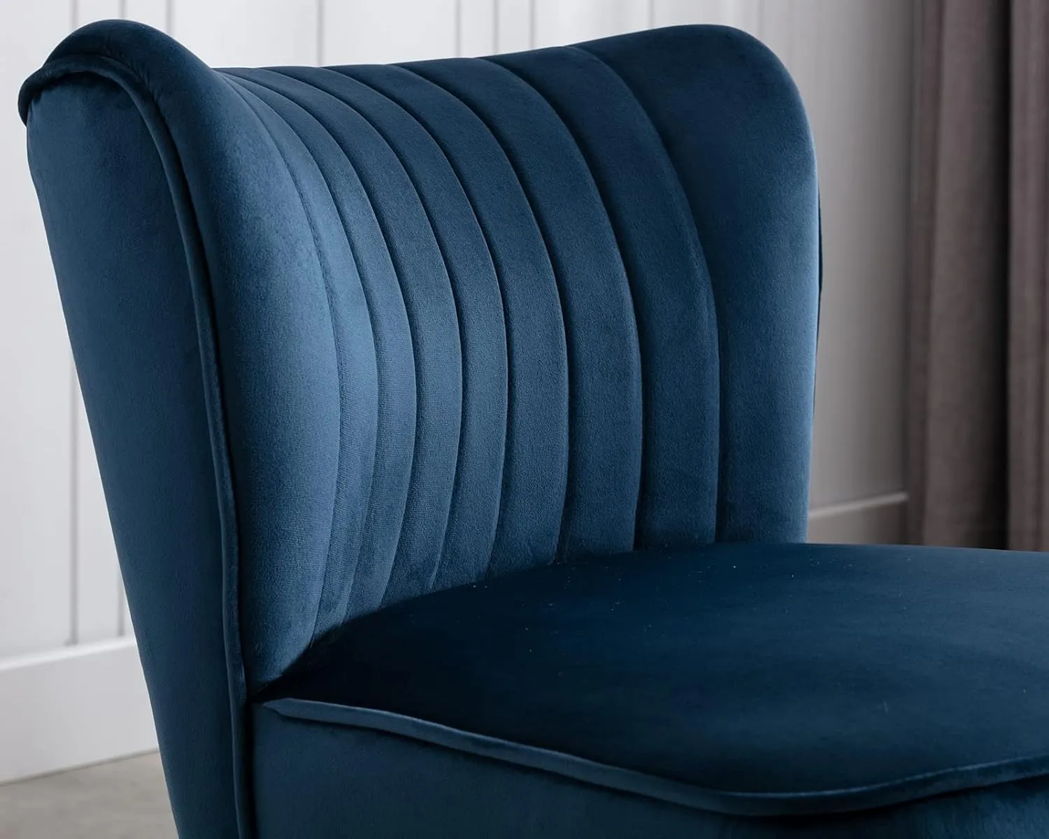 CIMOTA Velvet Accent Chairs Set of 2 Modern Armless Slipper Wingback Single Sofa Side Comfy Corner Chair with Golden Legs for Living Room Bedroom, Navy Blue