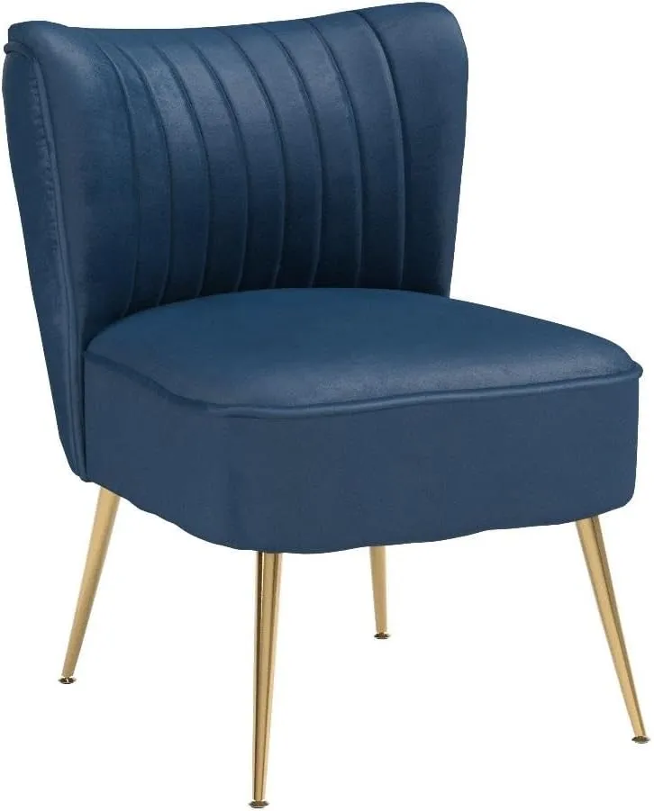 CIMOTA Velvet Accent Chairs Set of 2 Modern Armless Slipper Wingback Single Sofa Side Comfy Corner Chair with Golden Legs for Living Room Bedroom, Navy Blue