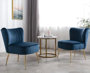 CIMOTA Velvet Accent Chairs Set of 2 Modern Armless Slipper Wingback Single Sofa Side Comfy Corner Chair with Golden Legs for Living Room Bedroom, Navy Blue