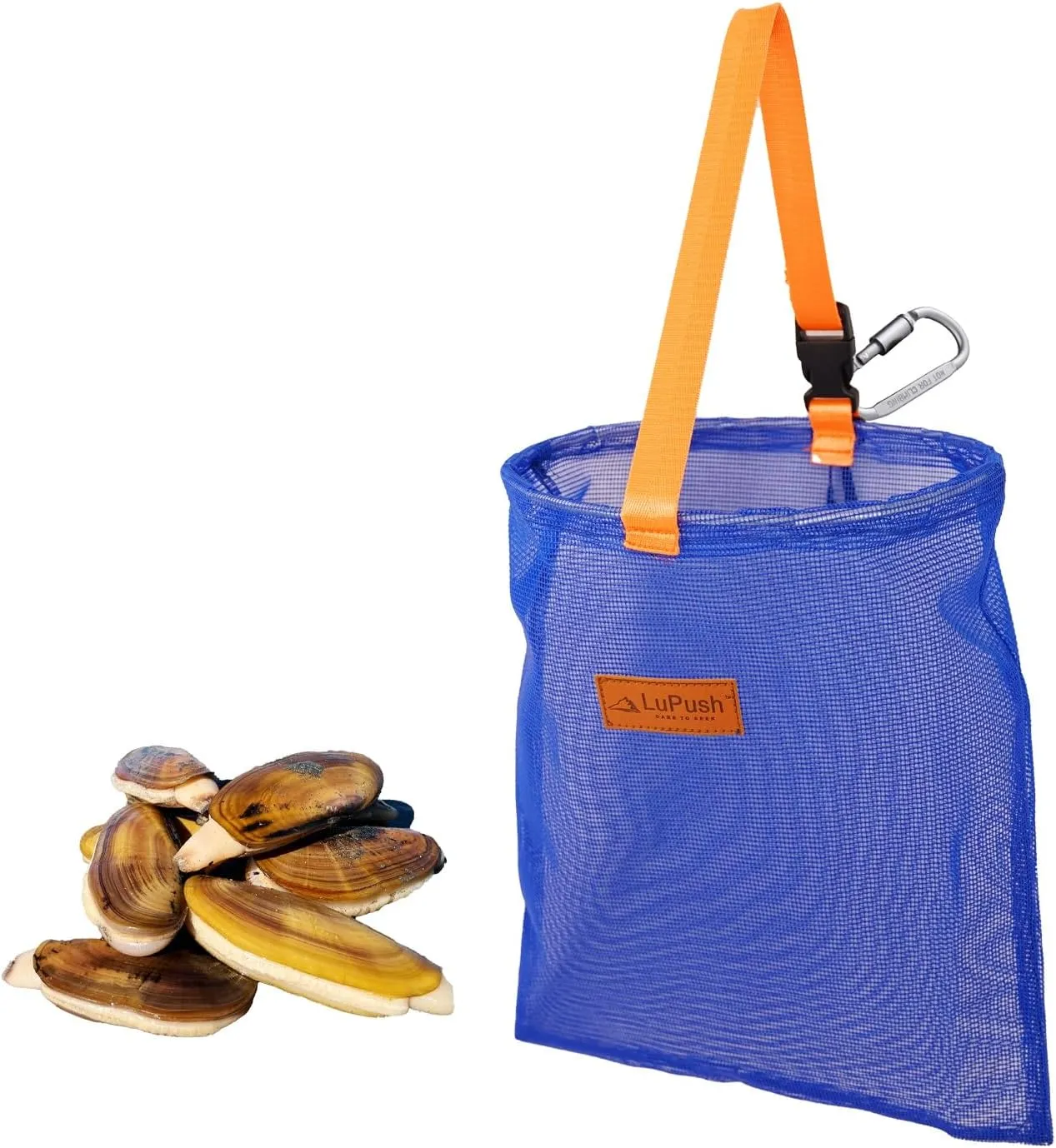 Clam Bag with Carabiner – Heavy-Duty Clam Net with Coated Mesh and Steel Ring – For Razor Clams, Clamming & Surf Fishing – Handheld or Belt Carry