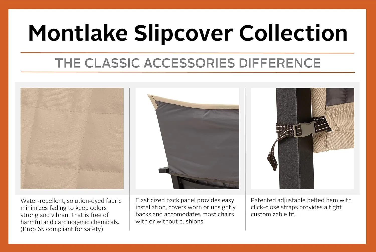 Classic Accessories Montlake Water-Resistant 45 Inch Patio Chair Slipcover, Antique Beige, Patio Furniture Covers