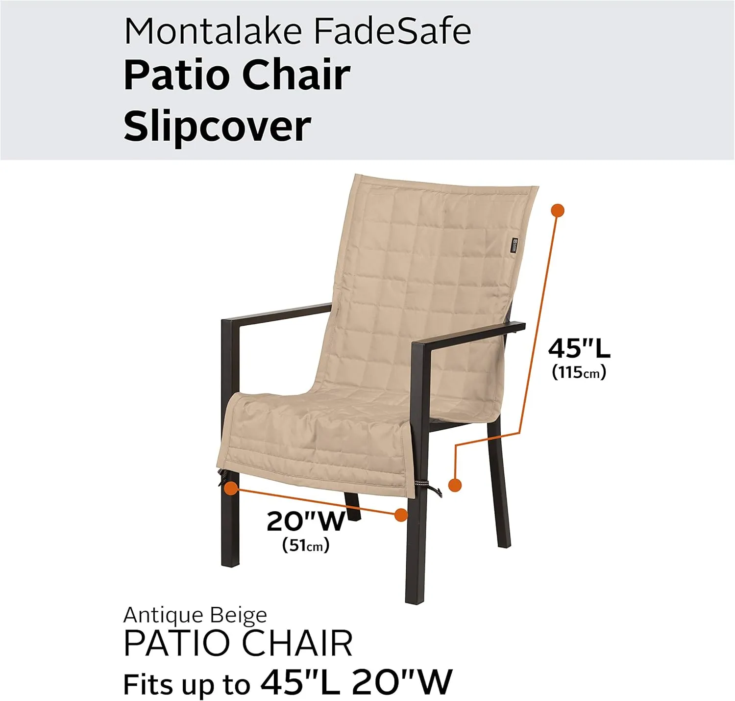 Classic Accessories Montlake Water-Resistant 45 Inch Patio Chair Slipcover, Antique Beige, Patio Furniture Covers