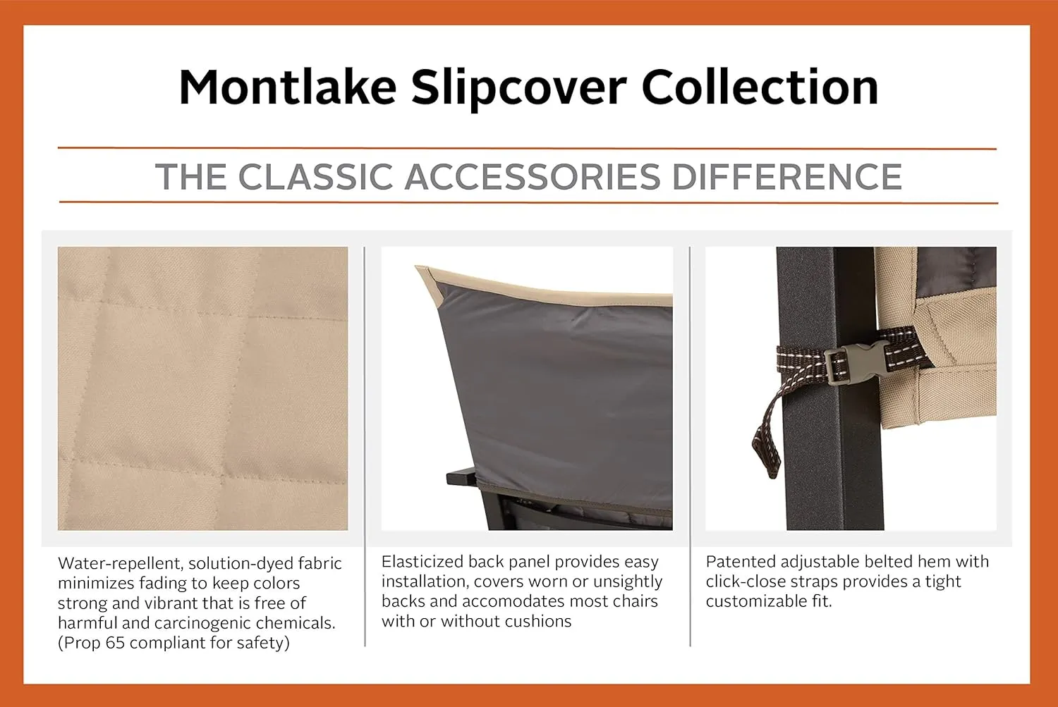 Classic Accessories Montlake Water-Resistant 45 Inch Patio Chair Slipcover, Antique Beige, Patio Furniture Covers