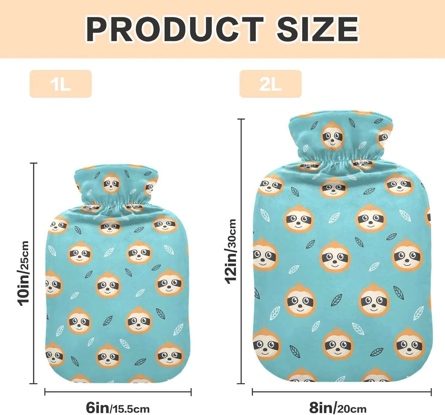 Classic Hot Water Bottle with Cover, 1L Winter Hot Water Bag for Tummy Cramps Neck and Shoulder Waist Pain Relief, Hand Feet Bed Warmer, Cute Sloth Face Blue