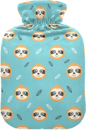 Classic Hot Water Bottle with Cover, 1L Winter Hot Water Bag for Tummy Cramps Neck and Shoulder Waist Pain Relief, Hand Feet Bed Warmer, Cute Sloth Face Blue