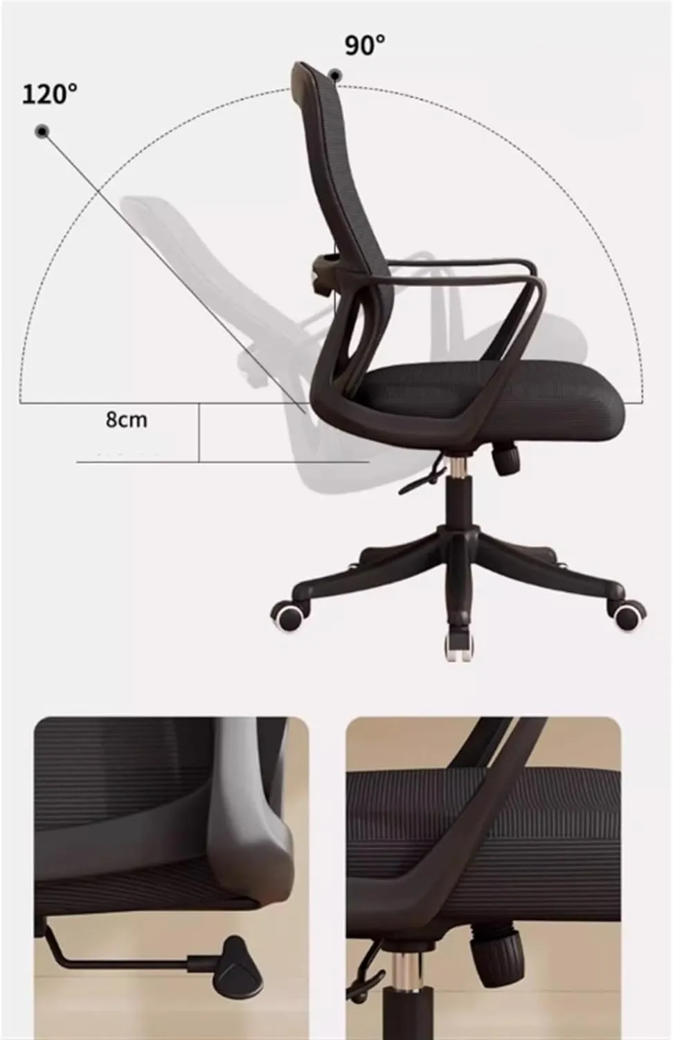 Classic Office Chair Ergonomic Office Home Desk Mesh Fixed Armrest, Executive Computer Chair with Lumbar Support Desk Task Chair(White)