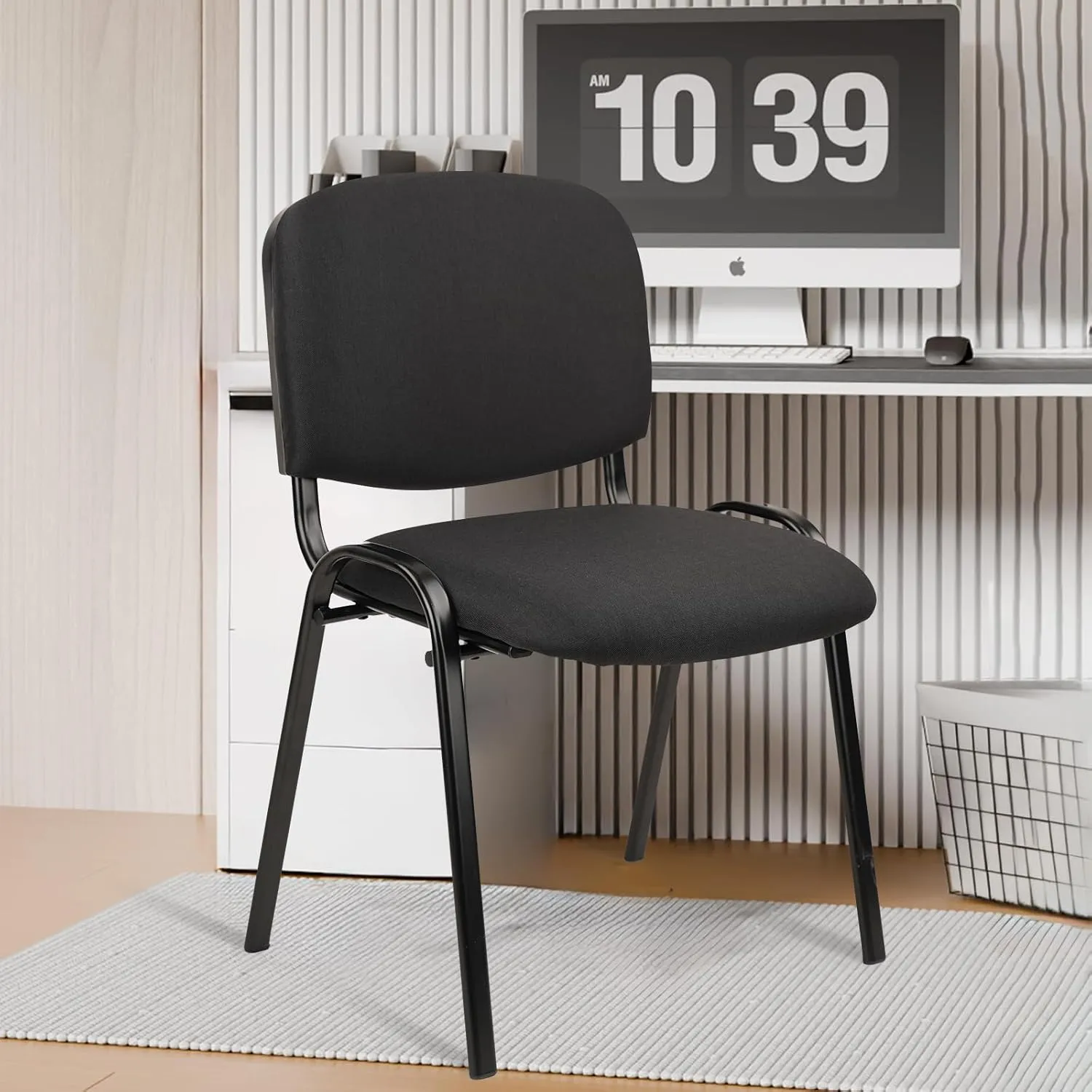 CLATINA Stackable Waiting Room Chairs, Cloth Fabric Guest Reception Chair with Upholstered Thickene Seat and Back Support, Stacking Chair Metal Leg for Office School Church Conference, Black, 5 Pack