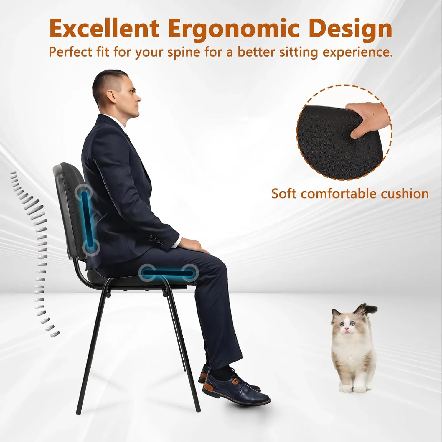 CLATINA Stackable Waiting Room Chairs, Cloth Fabric Guest Reception Chair with Upholstered Thickene Seat and Back Support, Stacking Chair Metal Leg for Office School Church Conference, Black, 5 Pack