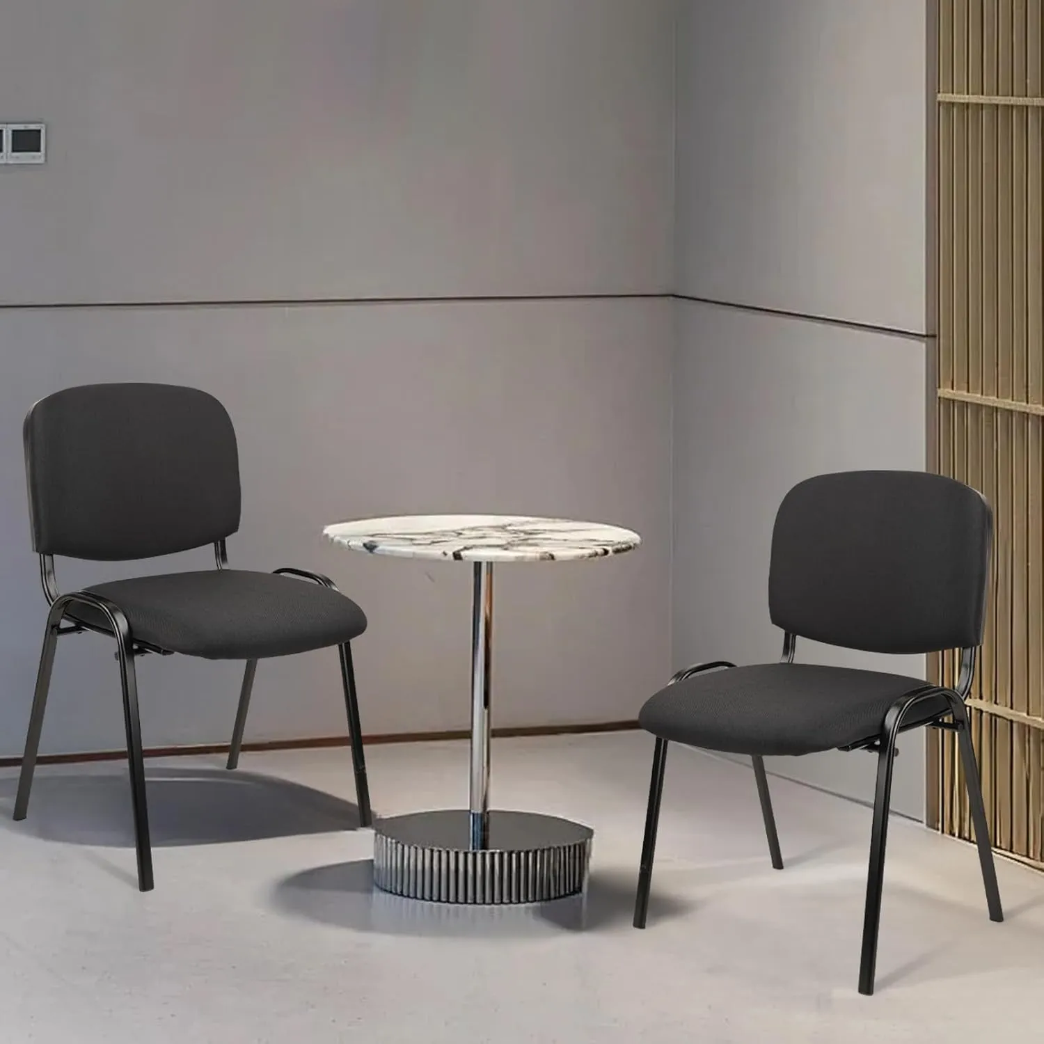 CLATINA Stackable Waiting Room Chairs, Cloth Fabric Guest Reception Chair with Upholstered Thickene Seat and Back Support, Stacking Chair Metal Leg for Office School Church Conference, Black, 5 Pack