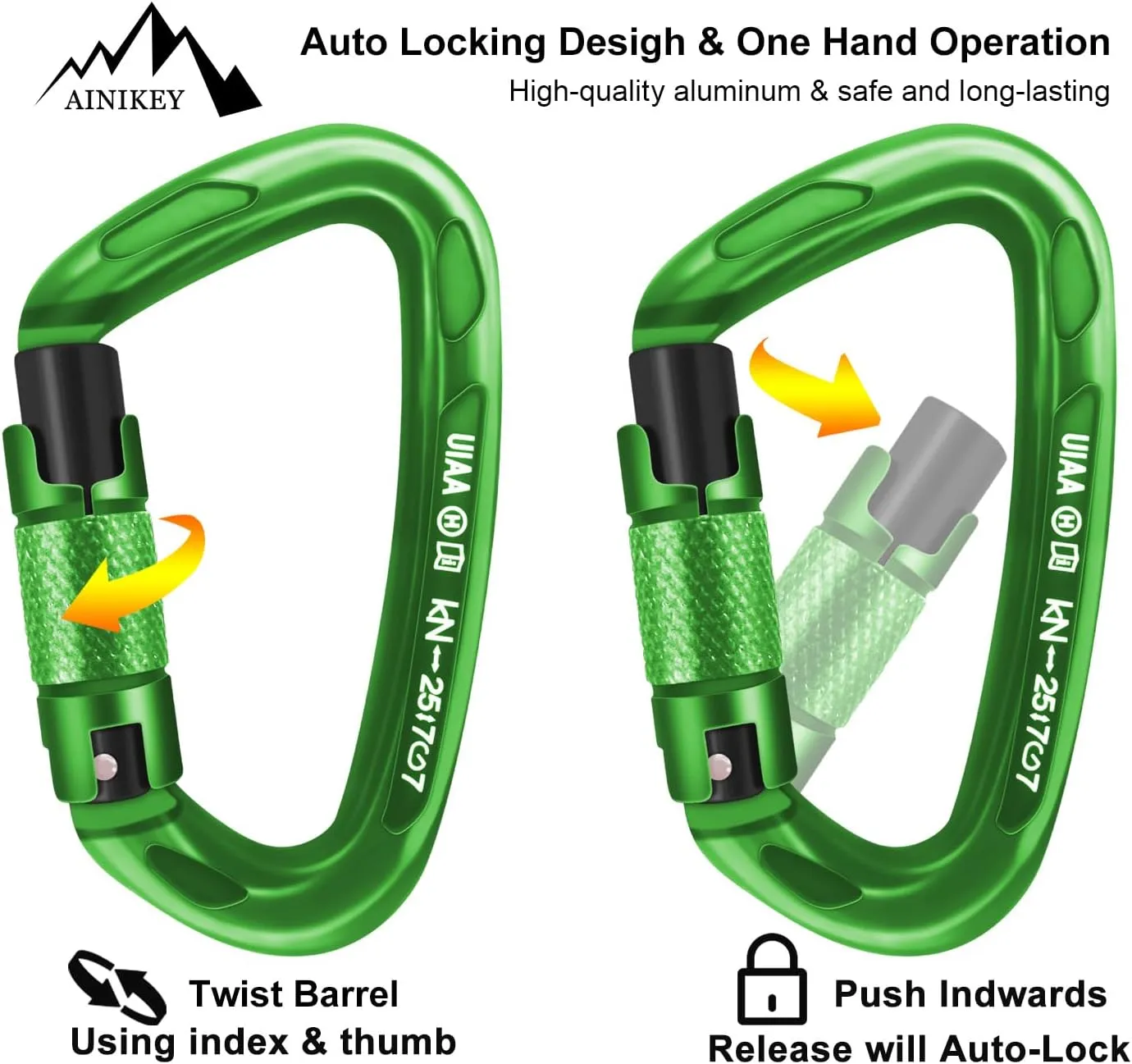 Climbing Carabiner Clips 25kN Auto Locking Carabiner, Professional Heavy Duty Large Locking Carabiner Clips for Rock/Ice Climbing Rappelling Rescue Swing etc, D Shaped, Large Size