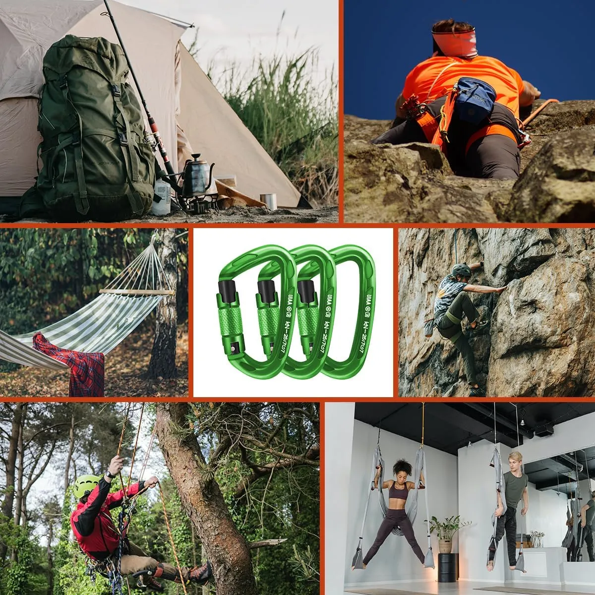 Climbing Carabiner Clips 25kN Auto Locking Carabiner, Professional Heavy Duty Large Locking Carabiner Clips for Rock/Ice Climbing Rappelling Rescue Swing etc, D Shaped, Large Size