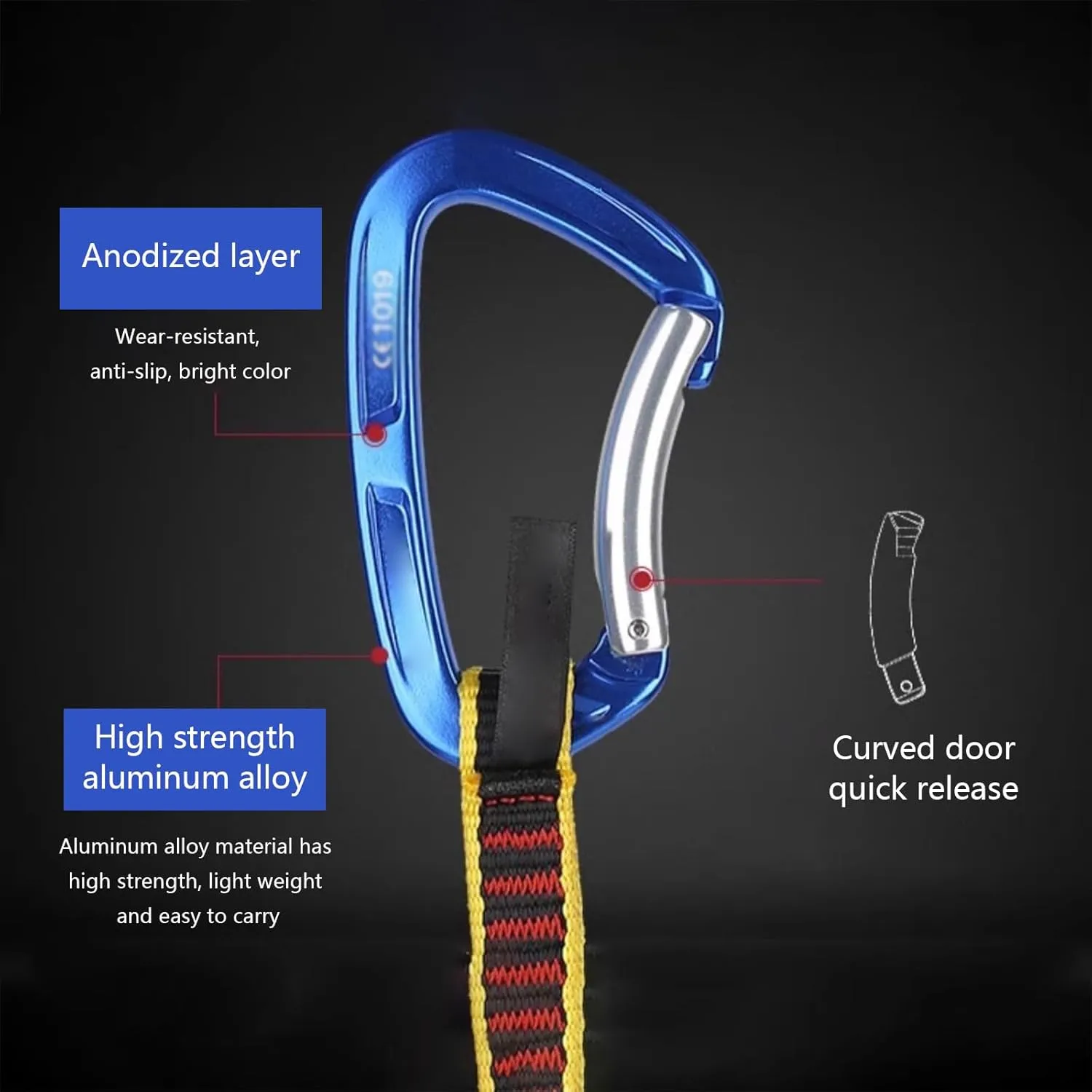 Climbing Carabiners Locking Carabiner Clip Straight Curve Door Flat Belt Mountaineering Quick Release Set Blue,Flat Belt Length:27cm