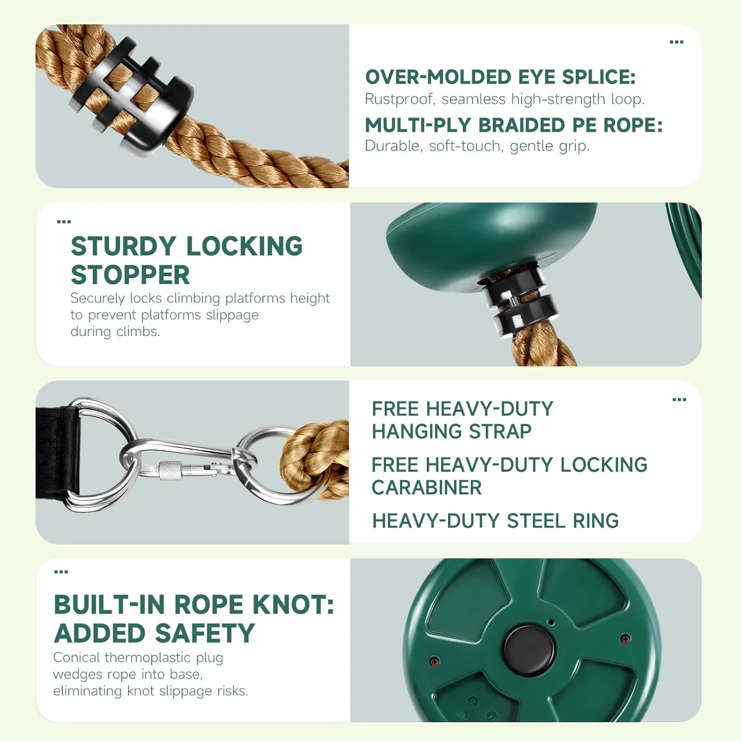 Climbing Rope with Platforms and Disc Swing Seat Set Playground Accessories Including Bonus Hanging Strap & Carabiner Tree Swing for Kids Rope Swings for Tree