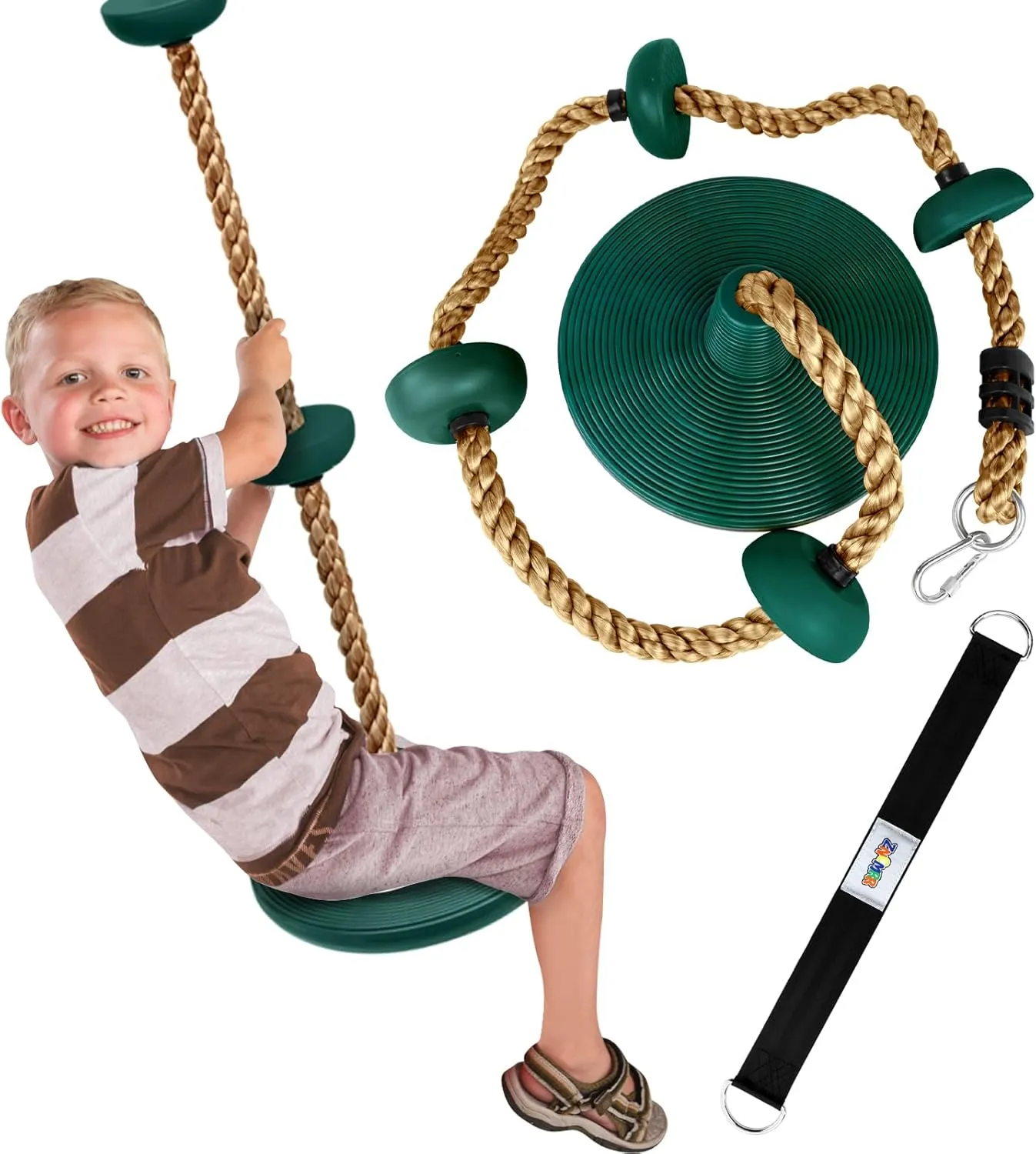 Climbing Rope with Platforms and Disc Swing Seat Set Playground Accessories Including Bonus Hanging Strap & Carabiner Tree Swing for Kids Rope Swings for Tree