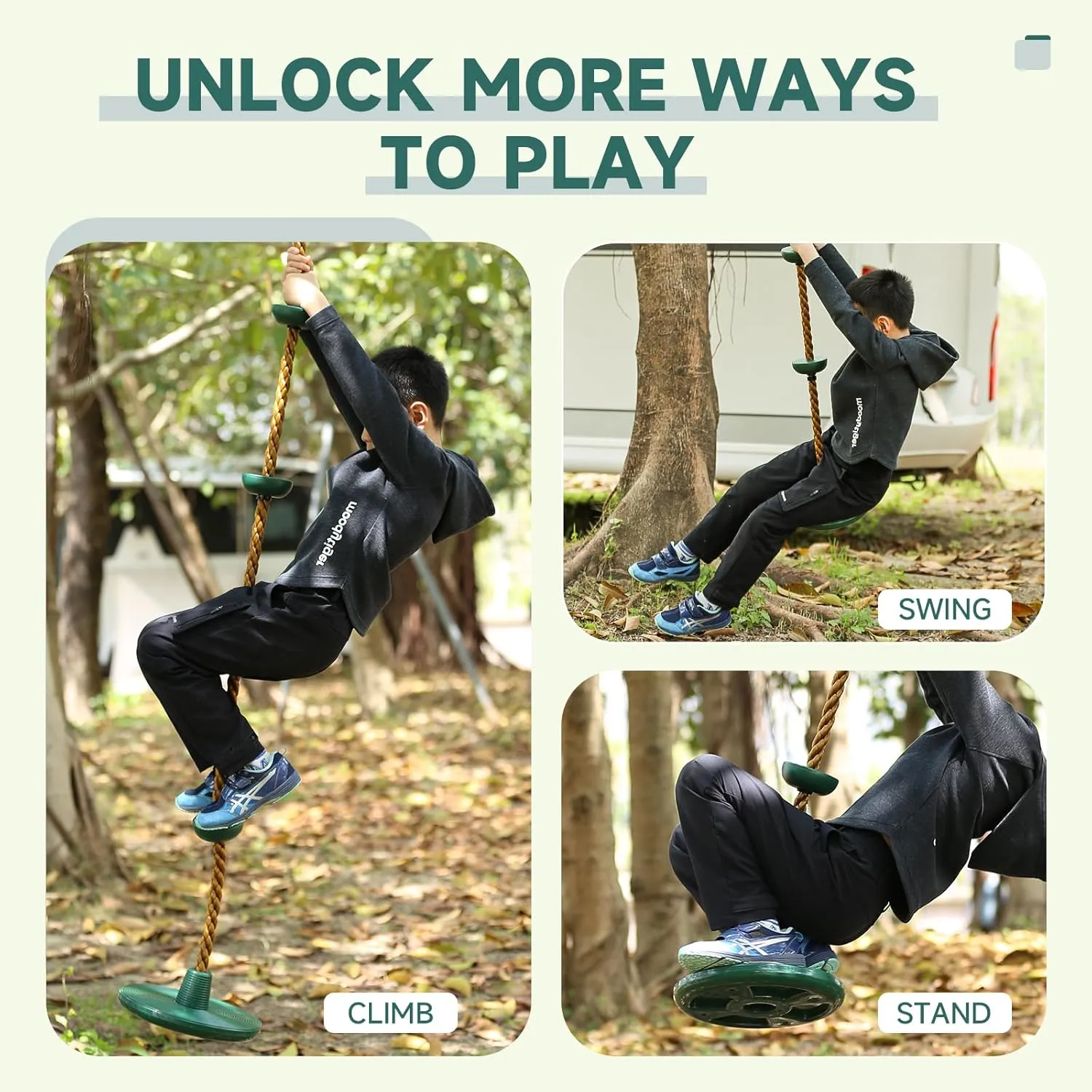 Climbing Rope with Platforms and Disc Swing Seat Set Playground Accessories Including Bonus Hanging Strap & Carabiner Tree Swing for Kids Rope Swings for Tree