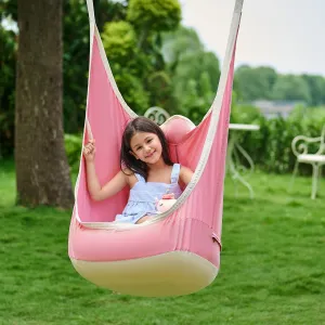 CO-Z Upgraded Kids Hanging Pod Swing Chair with Inflatable Cushion, Child Hanging Hammock for Indoor and Outdoor, Sensory Pod Swing for Kids (Two Straps, Pink)