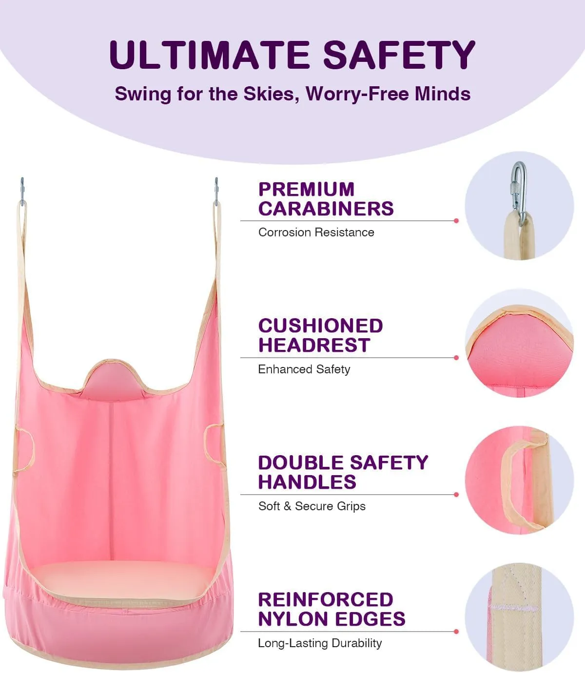 CO-Z Upgraded Kids Hanging Pod Swing Chair with Inflatable Cushion, Child Hanging Hammock for Indoor and Outdoor, Sensory Pod Swing for Kids (Two Straps, Pink)