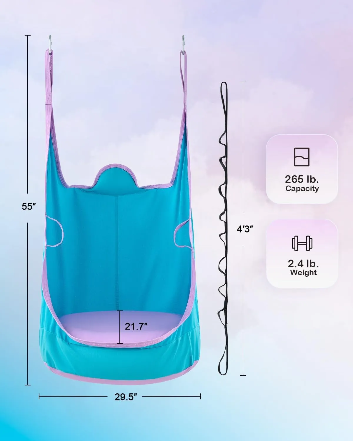 CO-Z Upgraded Kids Pod Swing, Hanging Pod Swing Chair with Inflatable Cushion, Child Hanging Hammock Swing for Indoor and Outdoor, Sensory Pod Swing for Kids (Two Straps, Blue)
