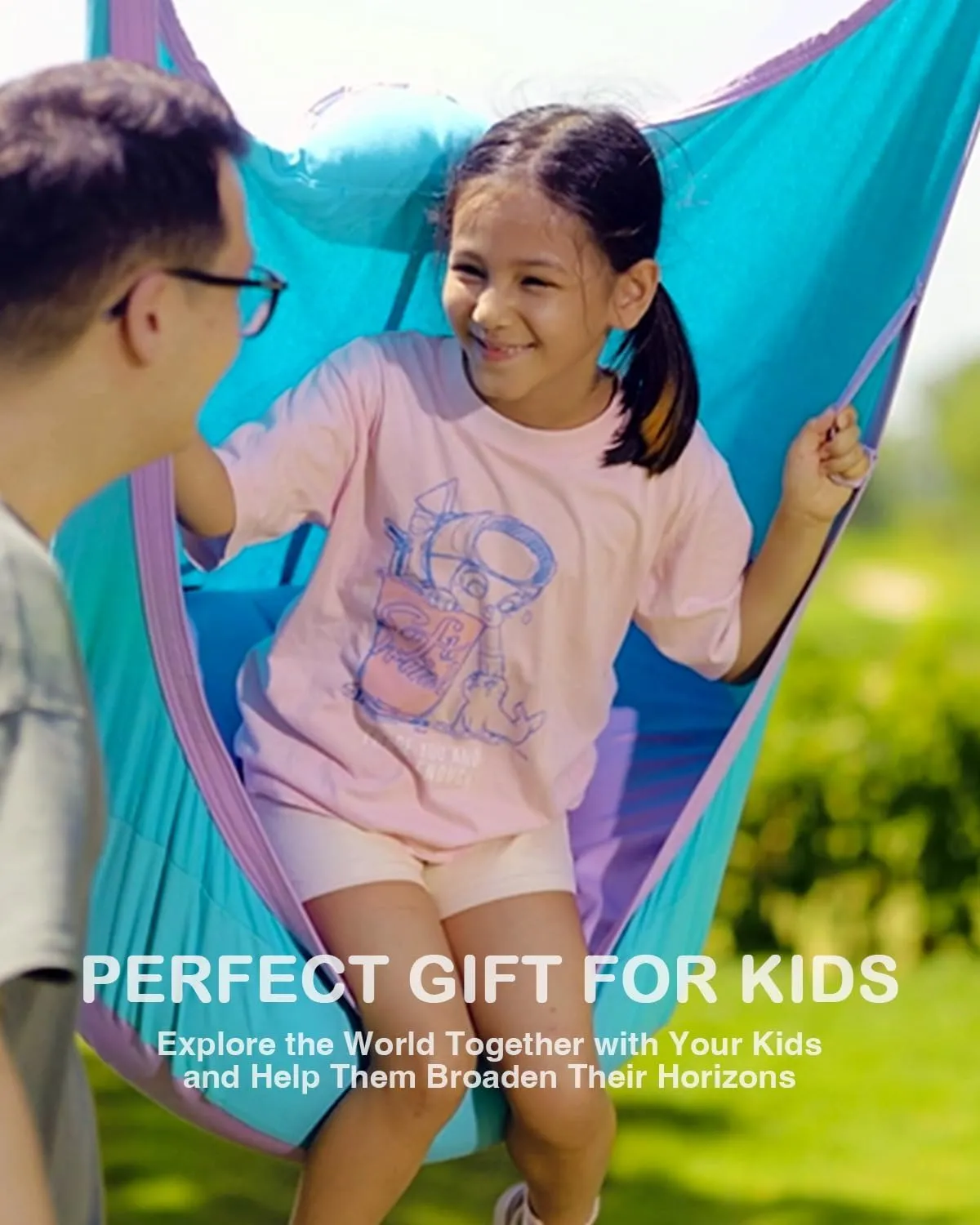 CO-Z Upgraded Kids Pod Swing, Hanging Pod Swing Chair with Inflatable Cushion, Child Hanging Hammock Swing for Indoor and Outdoor, Sensory Pod Swing for Kids (Two Straps, Blue)