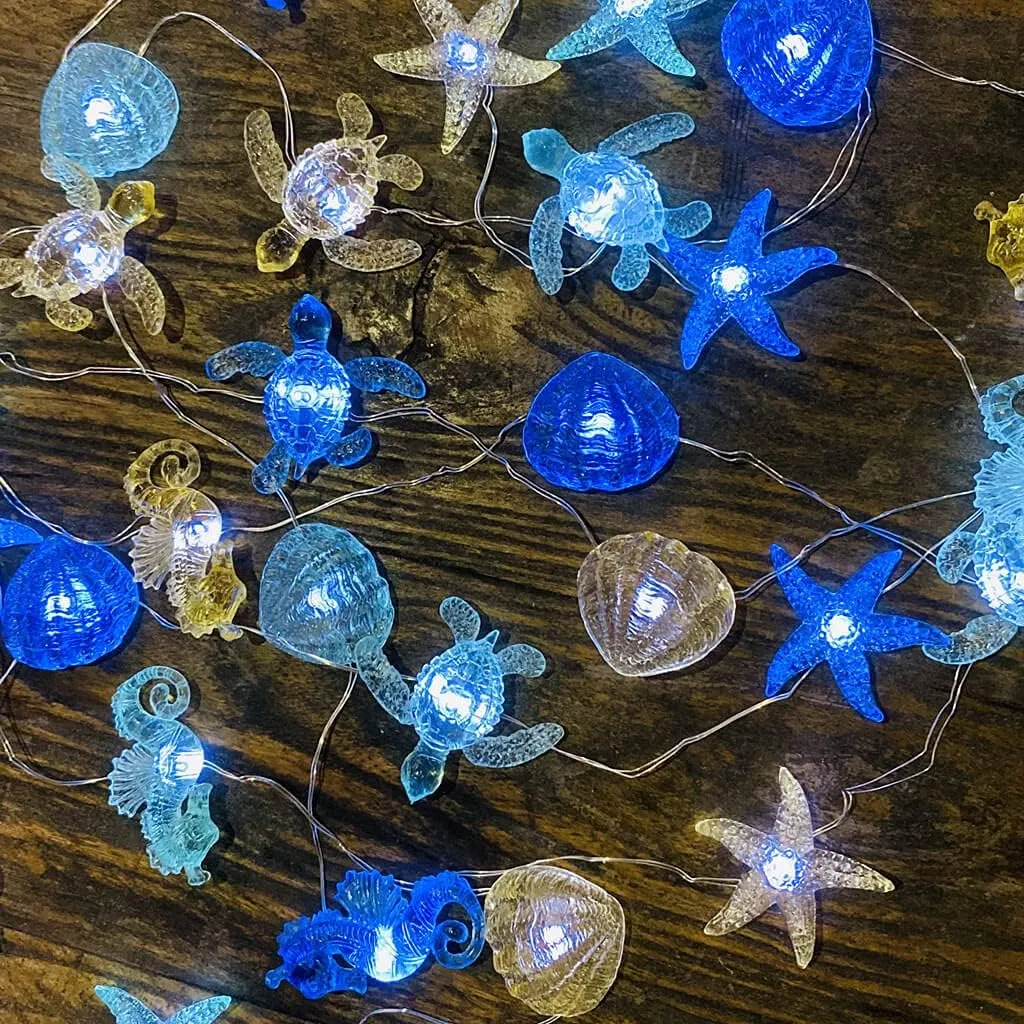 Coastal Solar String Lights Outdoor Garden Lights Marine Life Solar Fairy Garden Lights for Outside 14ft 40LED Waterproof Turtle Seahorse Starfish Clam Beach House Nautical String Lights Yard Decor