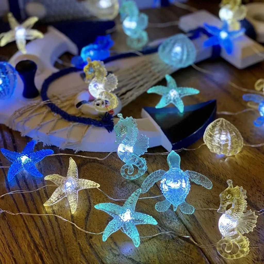 Coastal Solar String Lights Outdoor Garden Lights Marine Life Solar Fairy Garden Lights for Outside 14ft 40LED Waterproof Turtle Seahorse Starfish Clam Beach House Nautical String Lights Yard Decor