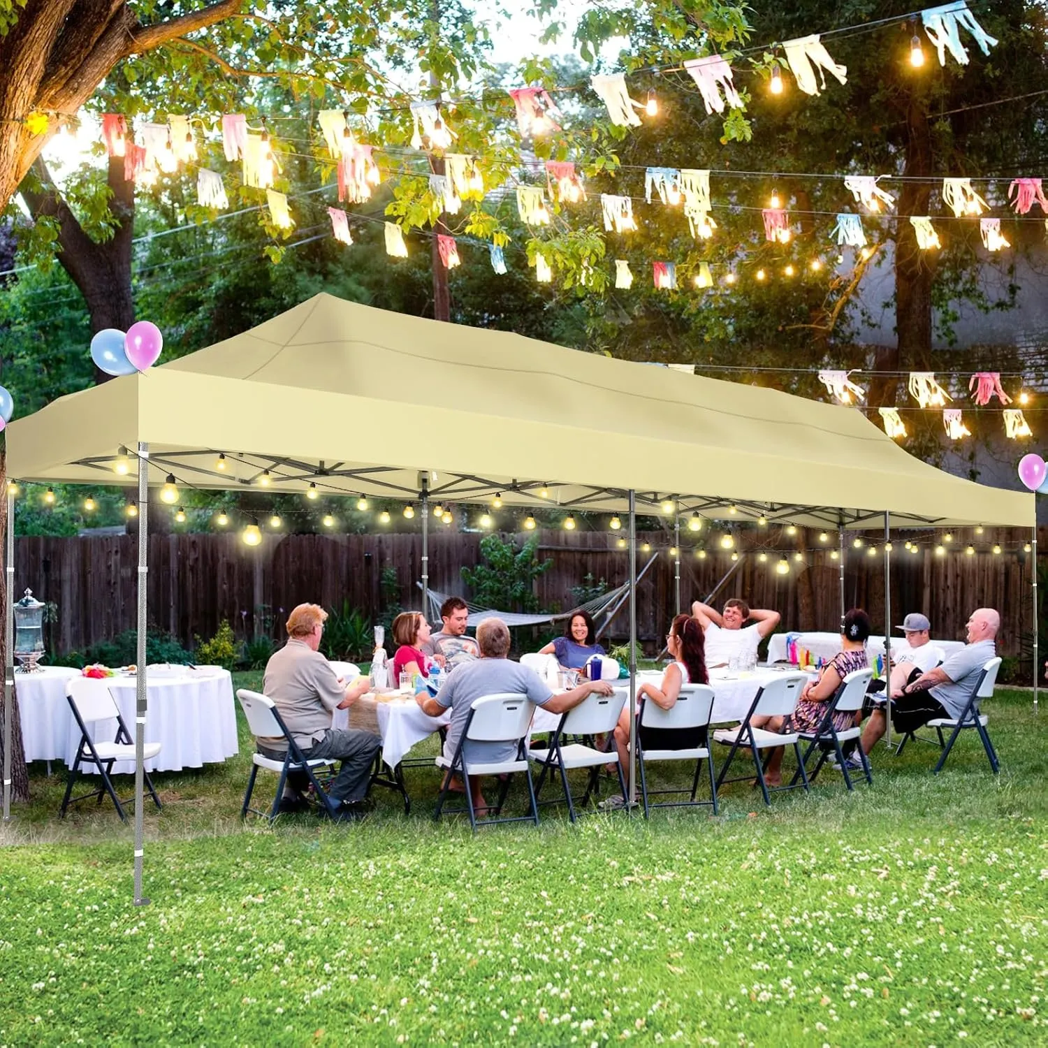 COBIZI 10x30 Pop up Canopy Tent Heavy Duty Without Sidewalls, Easy Set-up Commercial Outdoor Party Tent, 100% Waterproof Wedding Tent Gazebo, 3 Height Adjustable with Wheeled Bag, Khaki