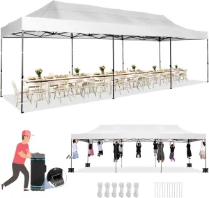 COBIZI 10x30 Pop up Canopy Tent Heavy Duty Without Sidewalls, Easy Set-up Commercial Outdoor Party Tent, 100% Waterproof Wedding Tent Gazebo, 3 Height Adjustable with Wheeled Bag, White