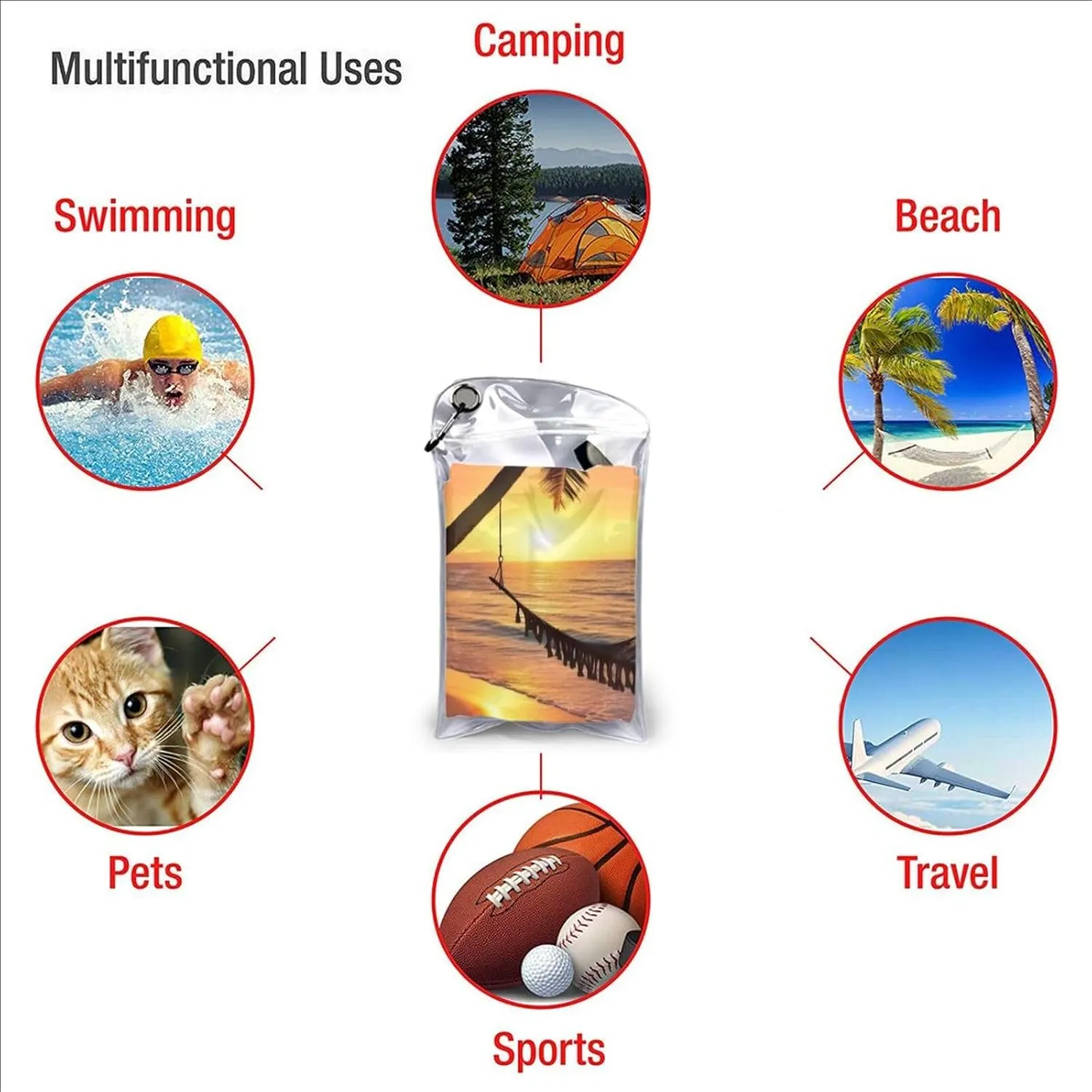 Coconut Beach Sunset Hammock Print Quick Dry Towel Super Absorbent Microfiber Towel for Outdoor Adventures and Trav, White