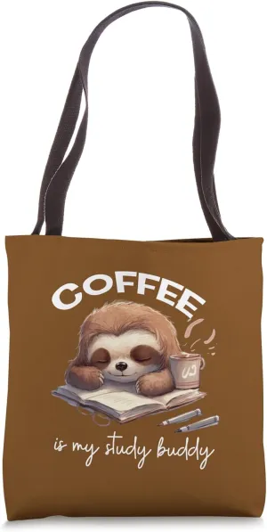 Coffee Study Buddy - Sleeping Sloth - White Lettering Tote Bag